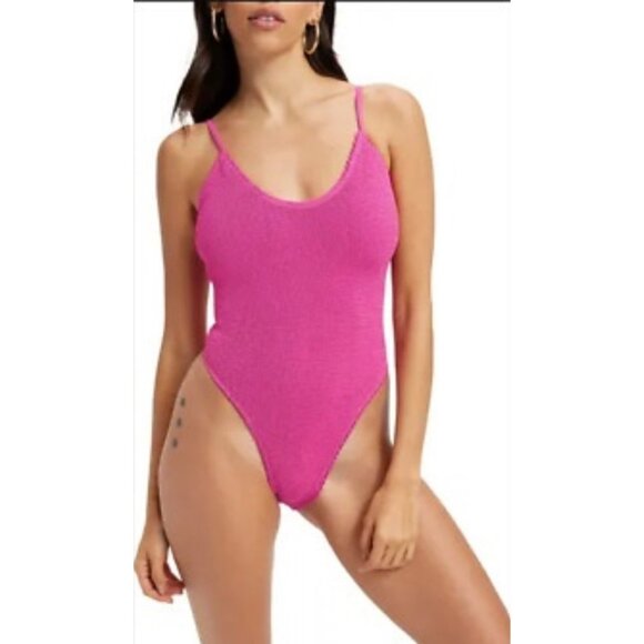 NWT Good American Always Fits Sculpt 1PC Swimsuit XS S Pink Sparkle 126629 - Picture 1 of 3